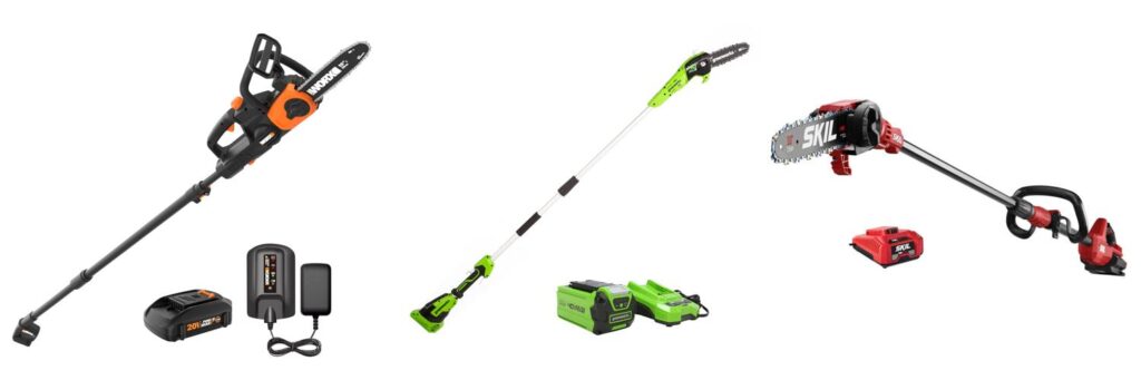 Battery Powered Pole Saw With Battery And Charger combined image