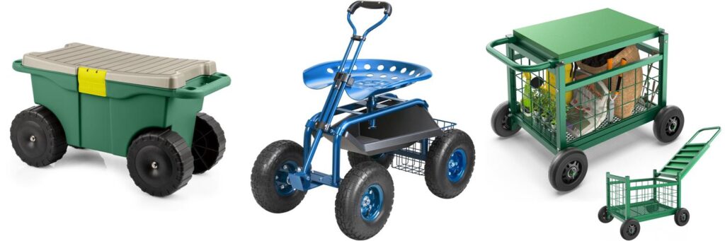 Rolling Garden Cart With Seat combined image