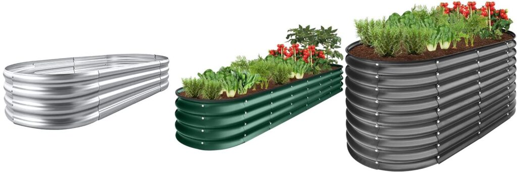 Choice Products Metal Raised Garden Bed Oval Outdoor combined image