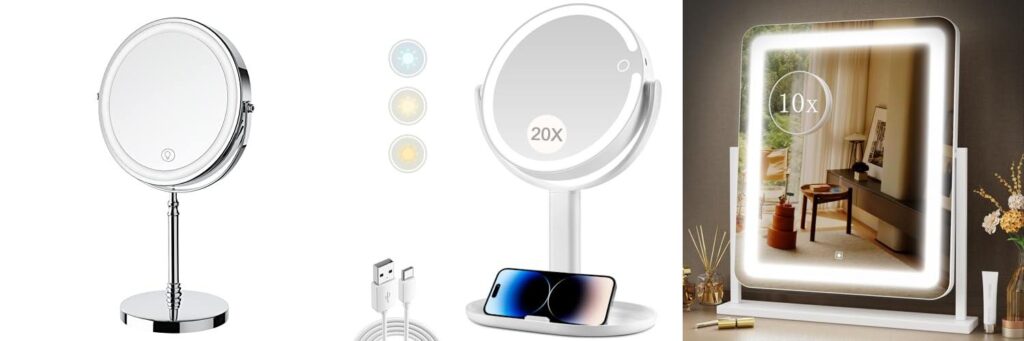 Lighted Magnified Makeup Mirror combined image